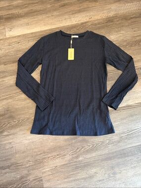Ekouaer Women's Black Ribbed Long‎ Sleeve Tee